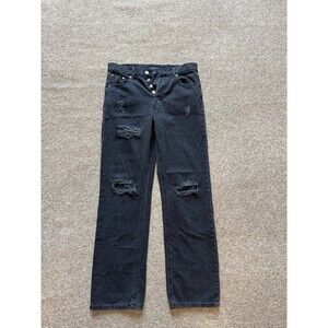 Aéropostale Baggy Straight Women's Black Denim Jeans Distressed Button 5-Pocket